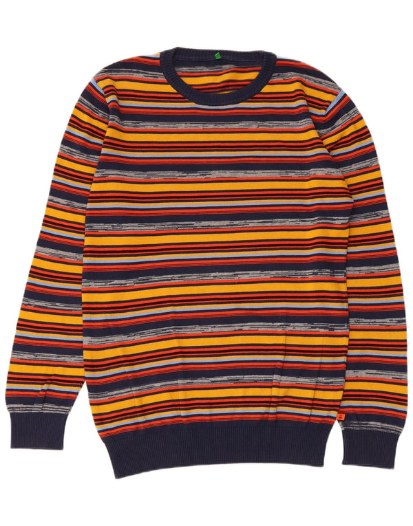 Benetton Mens Crew Neck Jumper Sweater Medium Multicoloured Striped Cotton