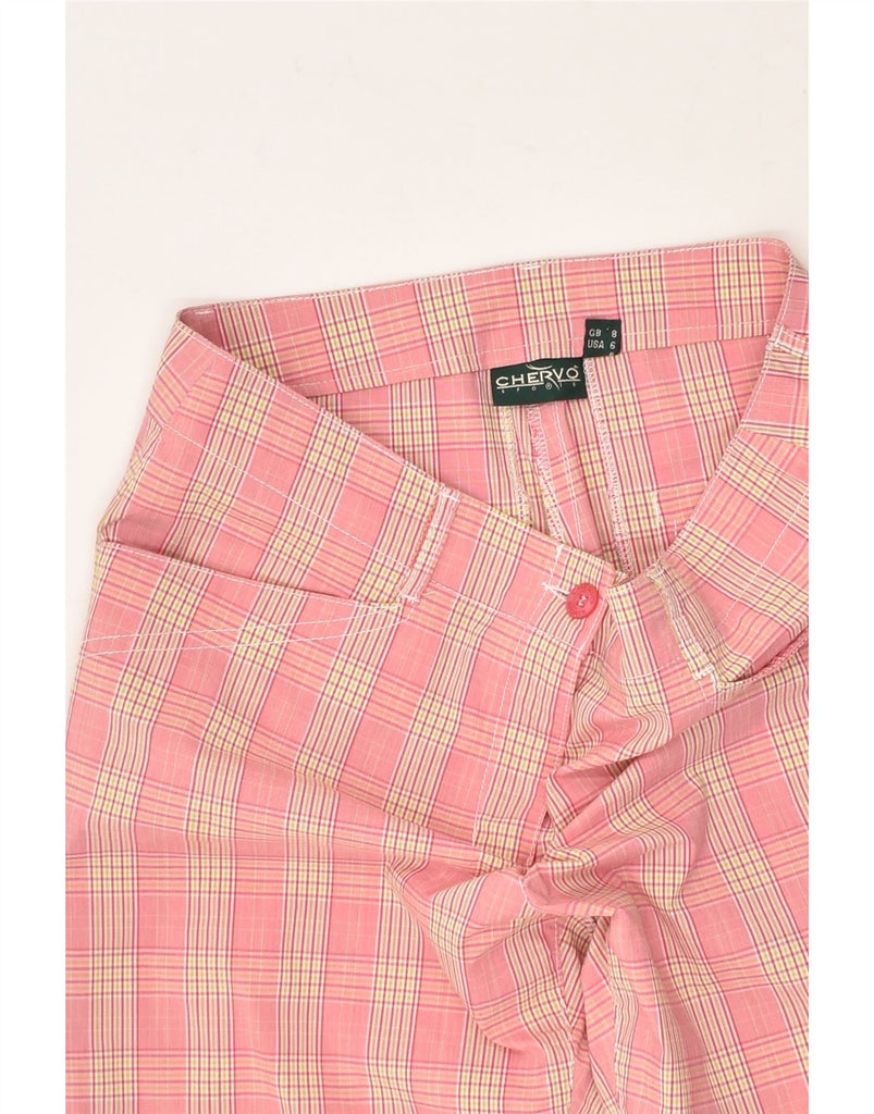 CHERVO Womens Straight Capri Trousers UK 8 Small W30 L22 Pink Check Cotton | Vintage Chervo | Thrift | Second-Hand Chervo | Used Clothing | Messina Hembry 