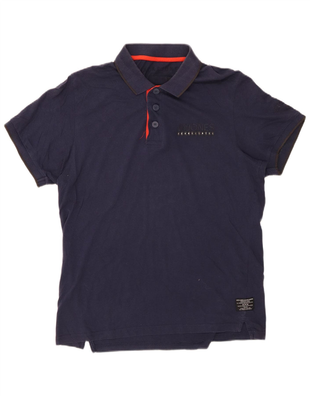 JACK & JONES Mens Polo Shirt Large Navy Blue Cotton