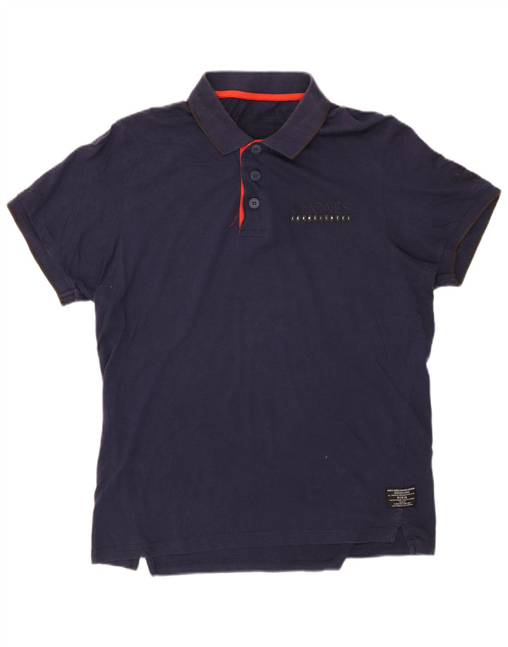 JACK & JONES Mens Polo Shirt Large Navy Blue Cotton