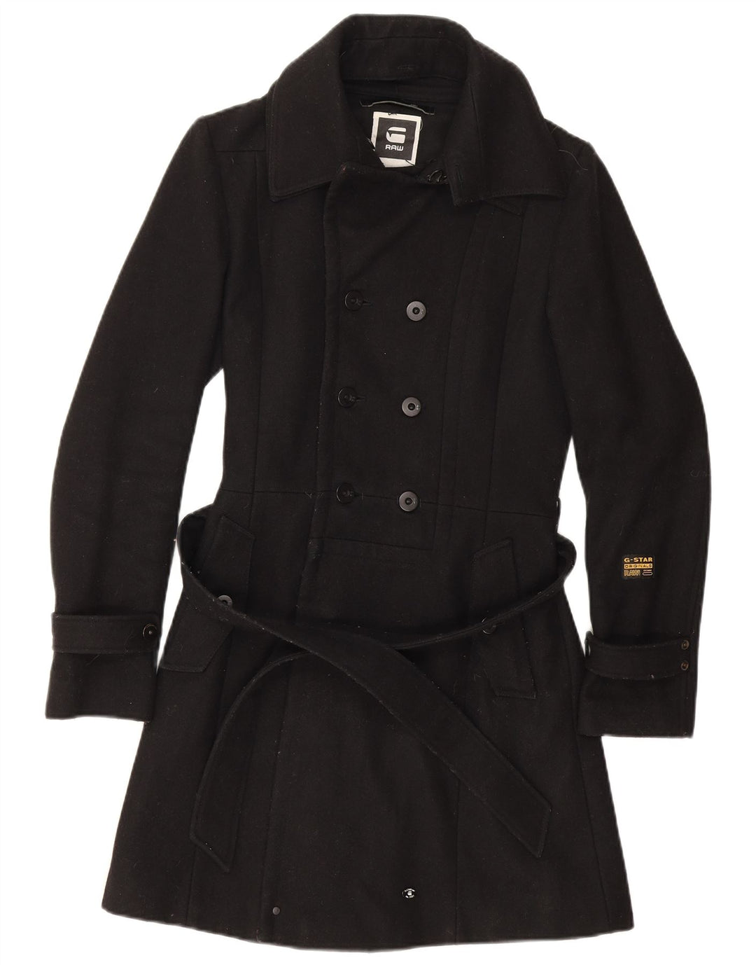 G-Star Womens Double Breasted Coat UK 10 Small Black Wool