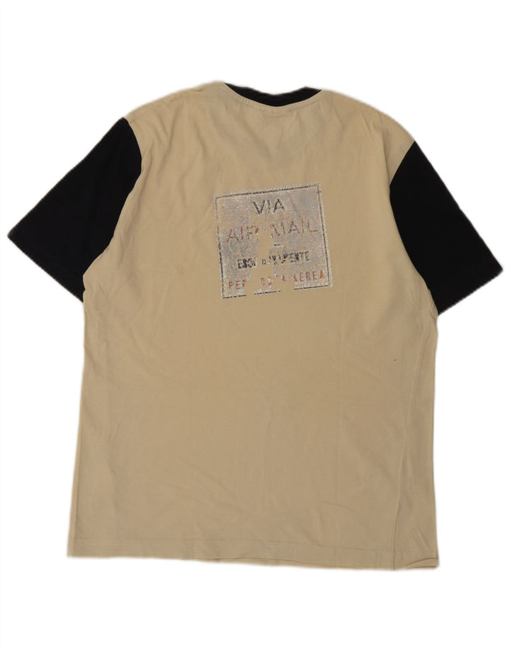 ELLESSE Mens Graphic T-Shirt Top Medium Beige Colourblock