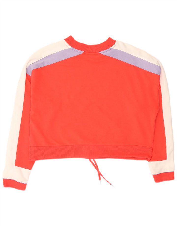 Puma Womens Crop Graphic Sweatshirt Jumper UK 14 Medium Red Colourblock