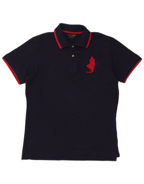 MARLBORO CLASSICS Mens Polo Shirt Medium Navy Blue Cotton