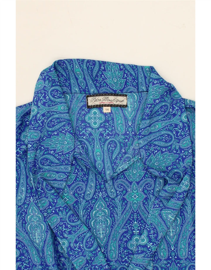 PACO Womens Front Tie Pullover Shirt UK 14 Large Blue Paisley Polyester Vintage Paco and Second-Hand Paco from Messina Hembry 