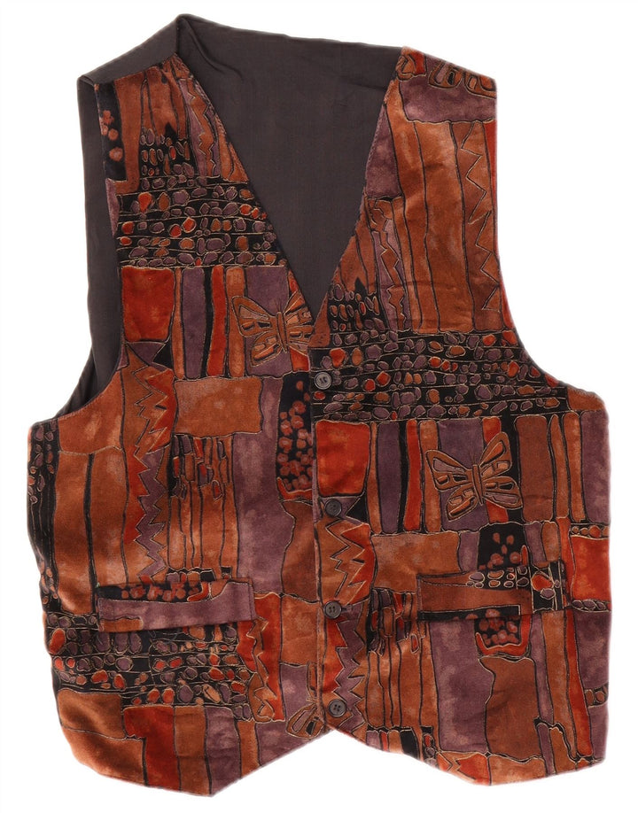 Vintage Mens Waistcoat Large Brown Patchwork Polyester