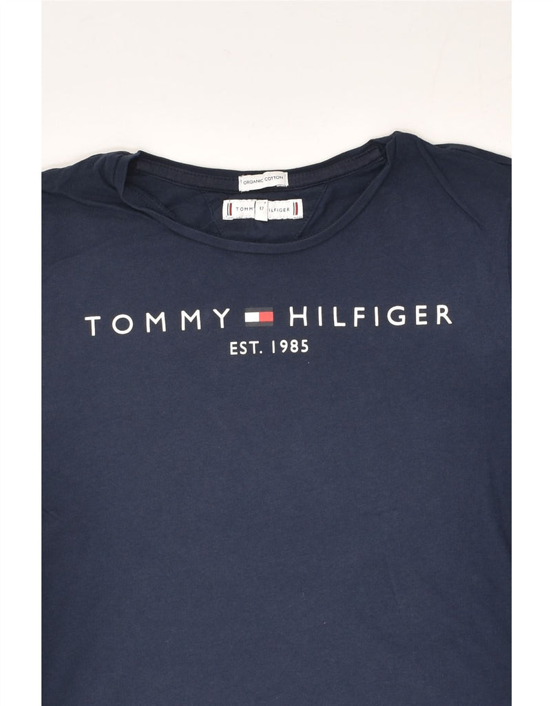 TOMMY HILFIGER Girls Graphic T-Shirt Top 11-12 Years Navy Blue Cotton | Vintage Tommy Hilfiger | Thrift | Second-Hand Tommy Hilfiger | Used Clothing | Messina Hembry 