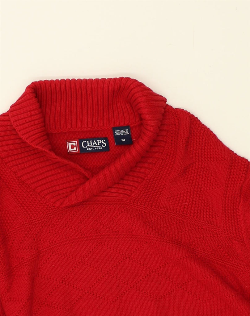 CHAPS Mens Shawl Neck Jumper Sweater Medium Red Geometric Cotton | Vintage Chaps | Thrift | Second-Hand Chaps | Used Clothing | Messina Hembry 