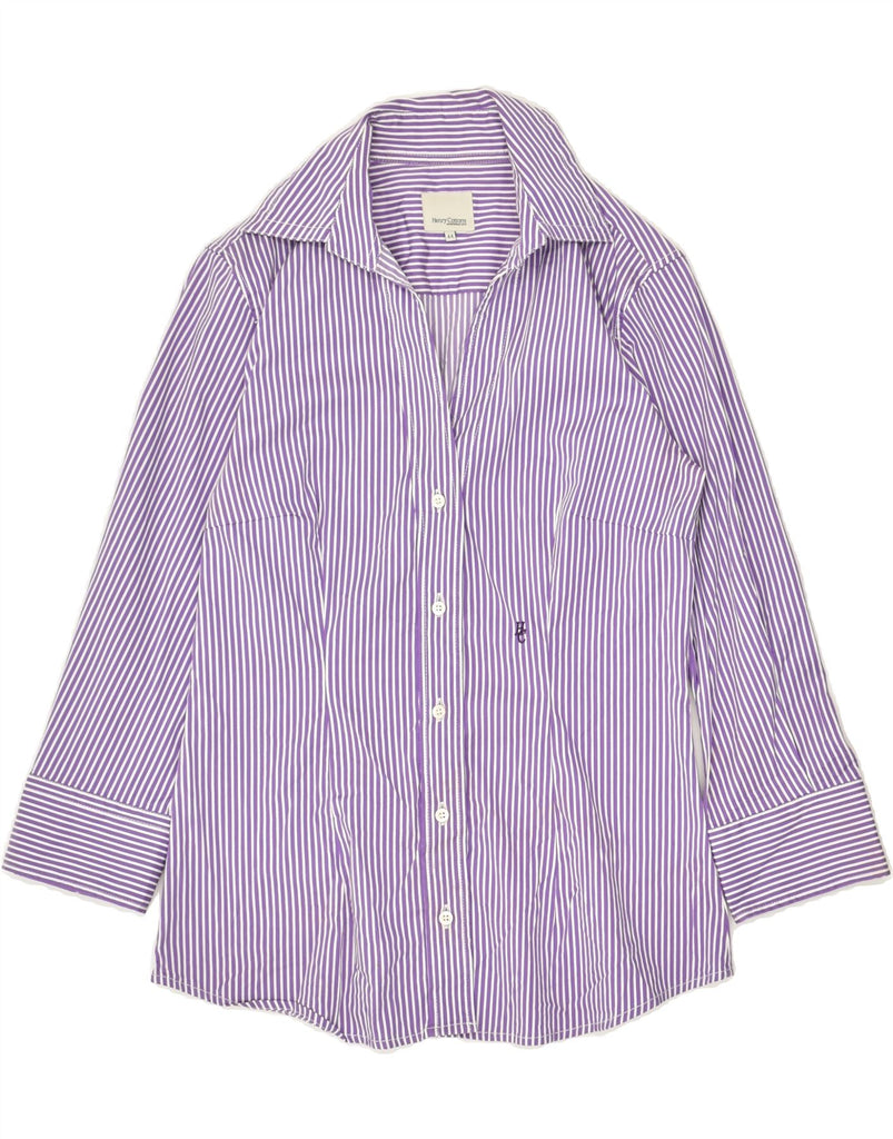 HENRY COTTONS Womens 3/4 Sleeve Shirt IT 44 Medium Purple Pinstripe | Vintage Henry Cottons | Thrift | Second-Hand Henry Cottons | Used Clothing | Messina Hembry 