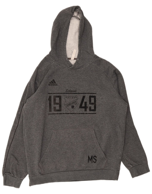 Adidas Mens Graphic Hoodie Jumper Large Grey Flecked Cotton