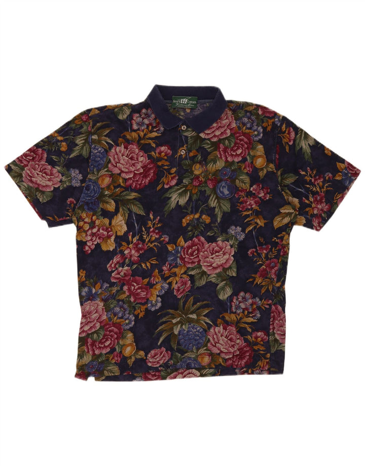 Henry Cottons Mens Polo Shirt Medium Navy Blue Floral