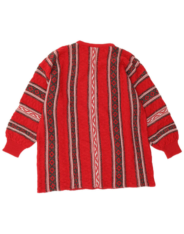 Vintage Womens Crew Neck Jumper Sweater EU 46 XL Red Geometric Wool