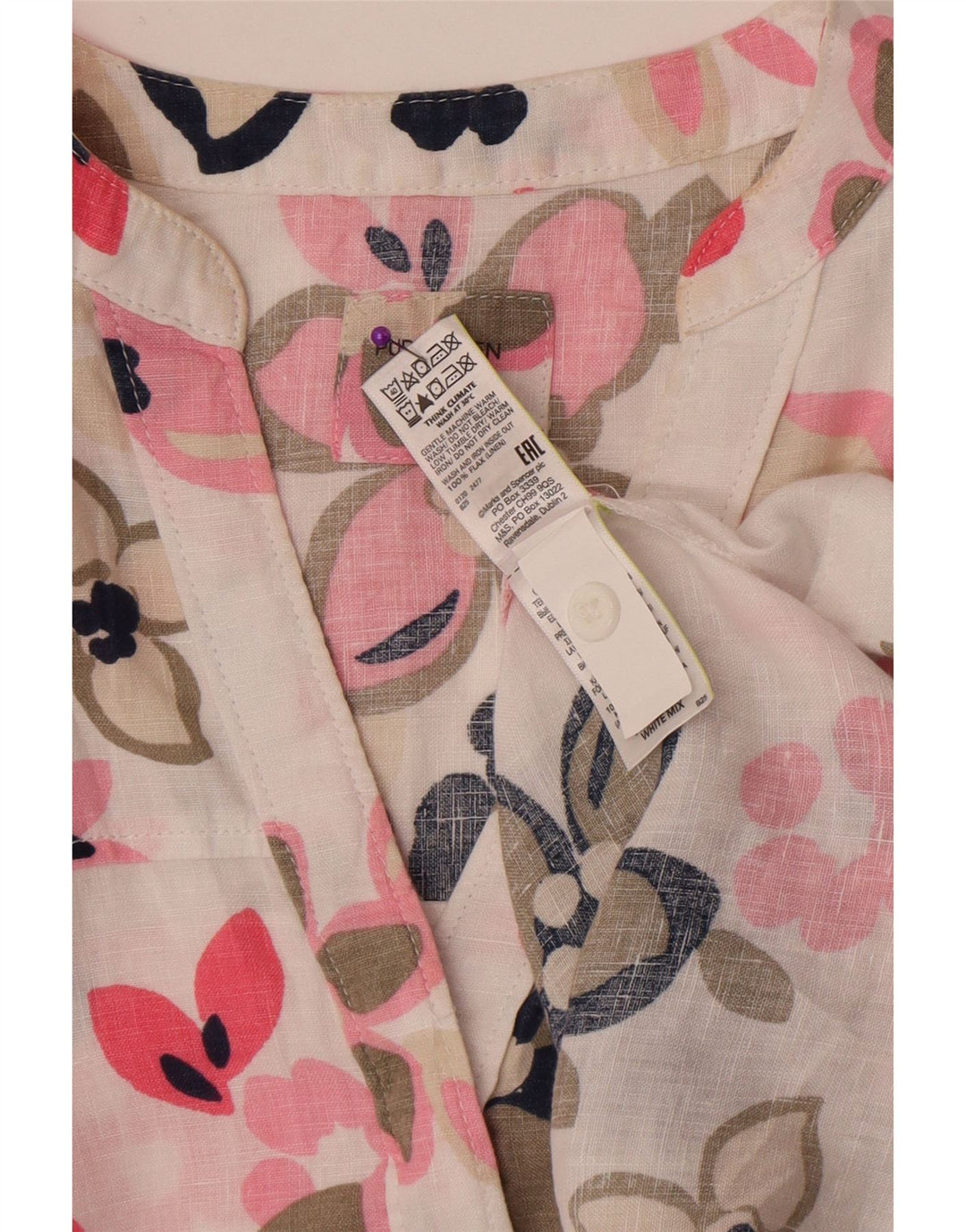Marks & Spencer Womens Oversized Blouse Top UK 12 Medium White Floral Linen