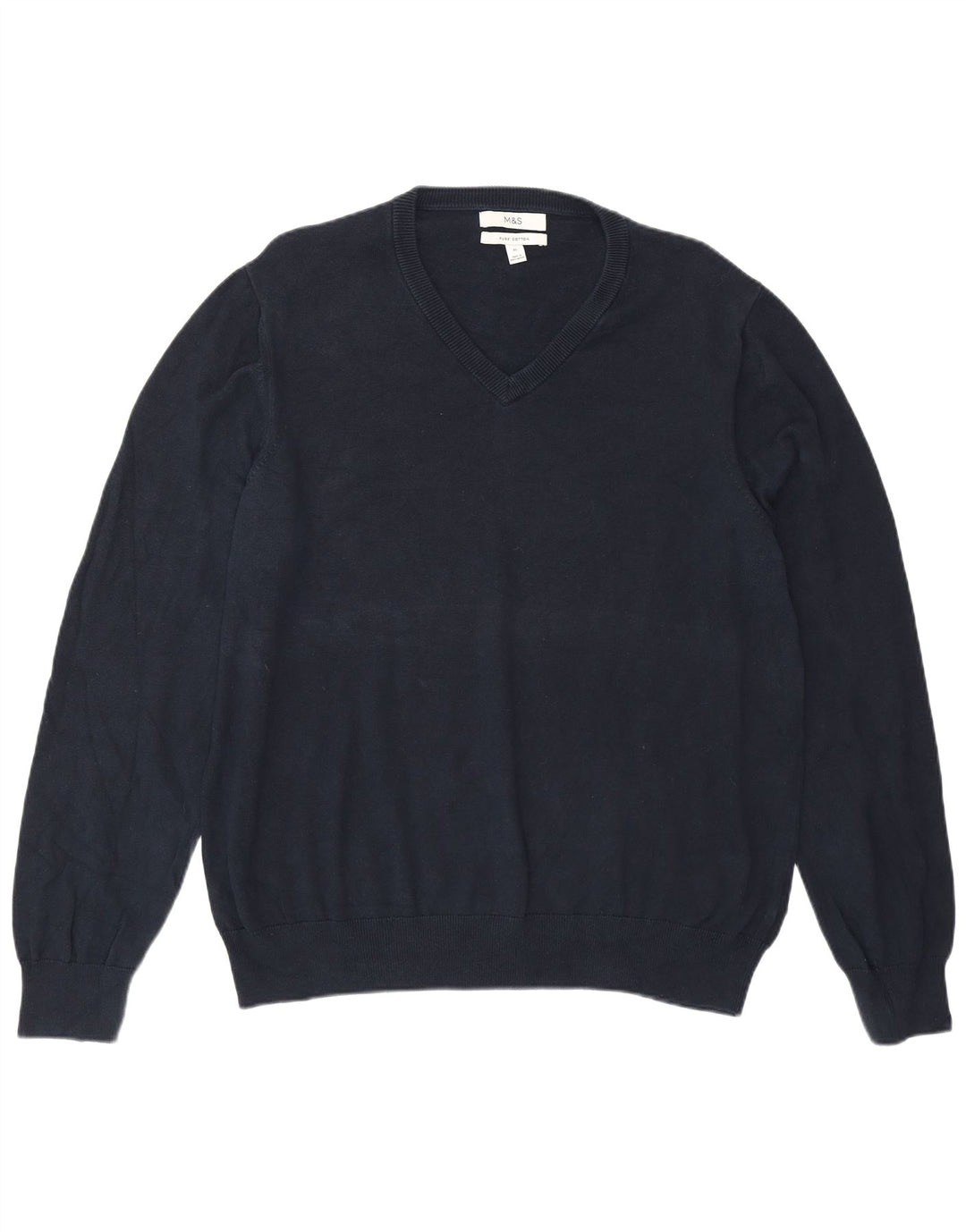 Marks & Spencer Mens V-Neck Jumper Sweater XL Navy Blue Cotton