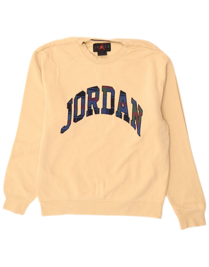 JORDAN Mens Graphic Sweatshirt Jumper Small Beige Cotton