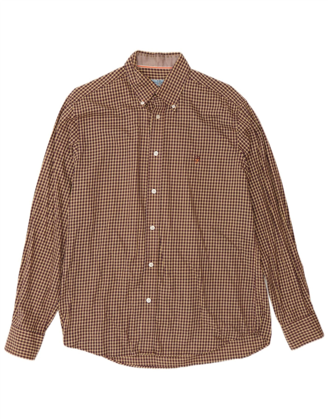 Harmont & Blaine Mens Shirt XL Brown Gingham Cotton