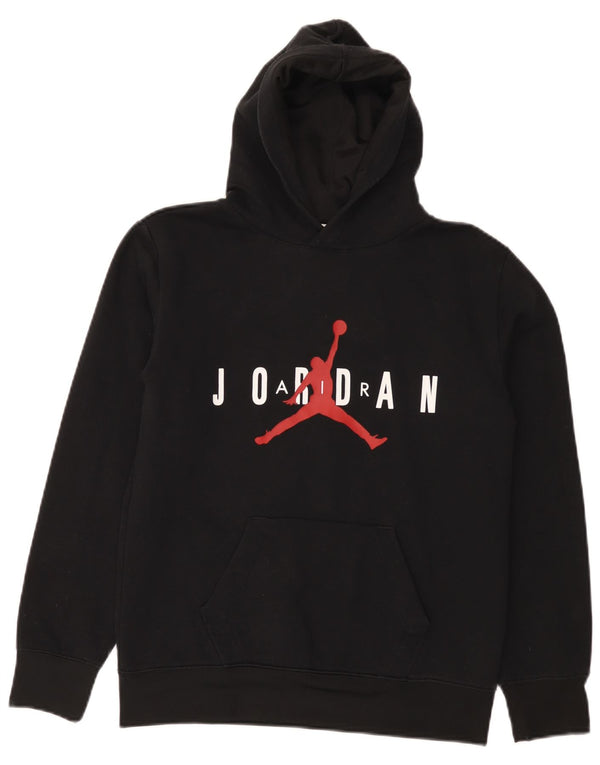 JORDAN Boys Graphic Hoodie Jumper 12-13 Years Large Black Polyester