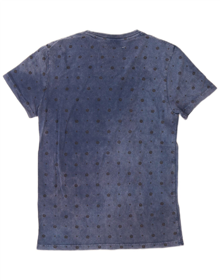 Superdry Mens T-Shirt Top Small Blue Spotted Cotton