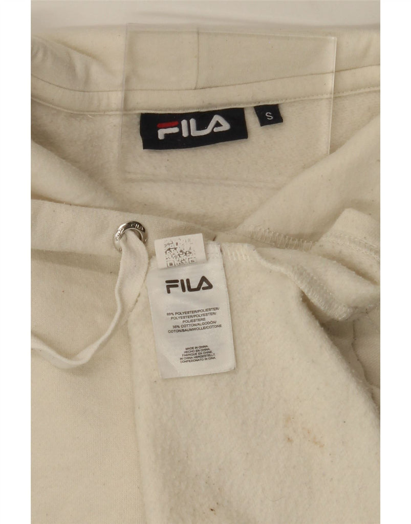 FILA Womens Oversized Graphic Hoodie Jumper UK 10 Small White Polyester Vintage Fila and Second-Hand Fila from Messina Hembry 