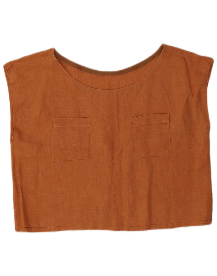 Vintage Womens Crop Blouse Top UK 12 Medium Brown