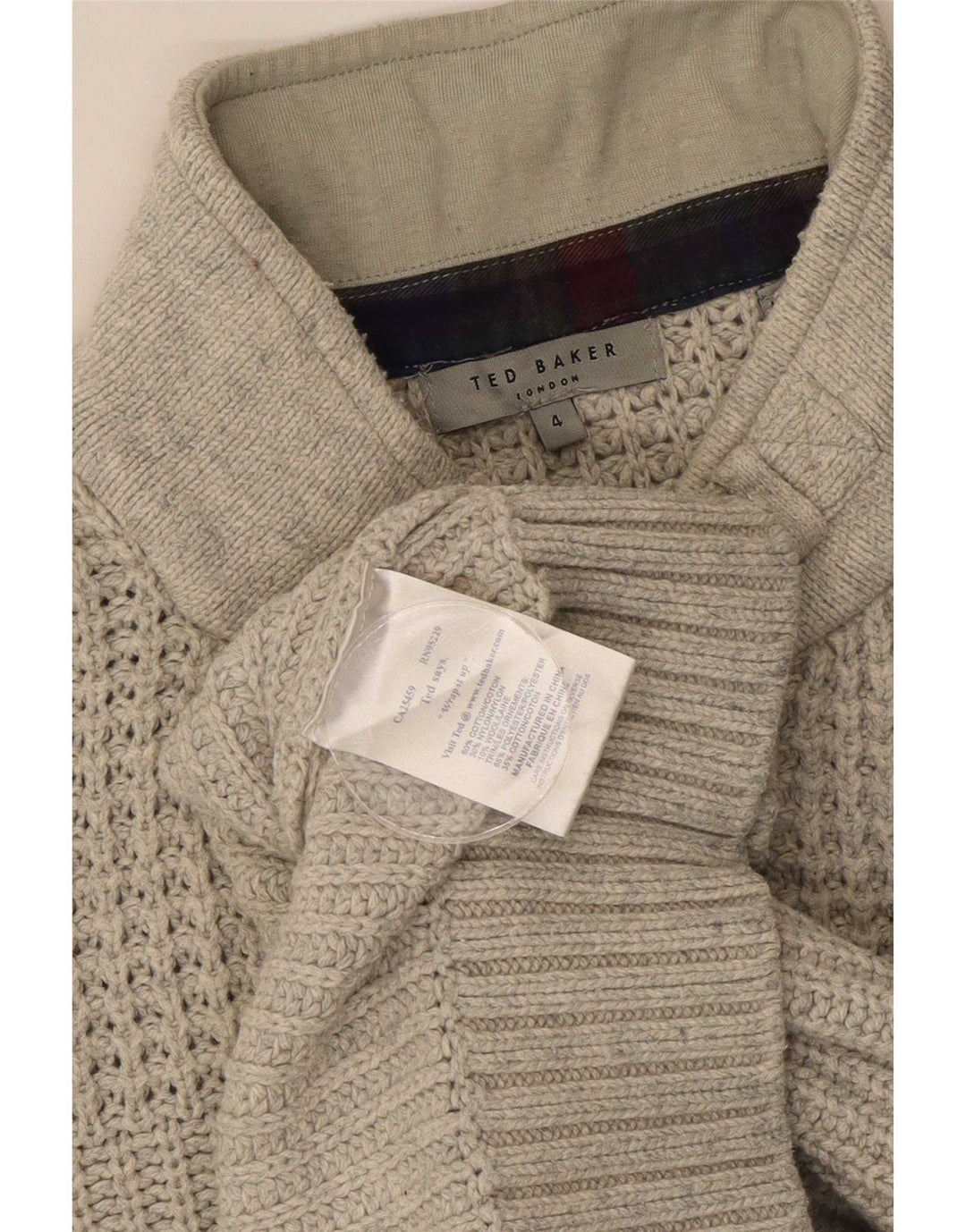 Ted Baker Mens Button Neck Jumper Sweater Size 4 Large Grey Cotton