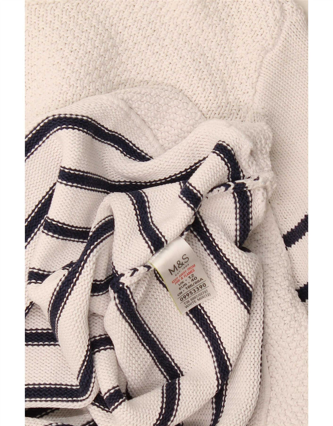 Marks & Spencer Womens Boat Neck Jumper Sweater UK 12 Medium White Striped