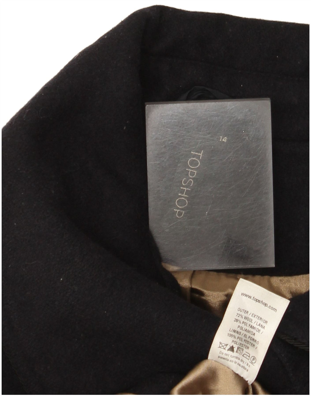 Topshop Womens Overcoat UK 14 Medium Navy Blue Wool