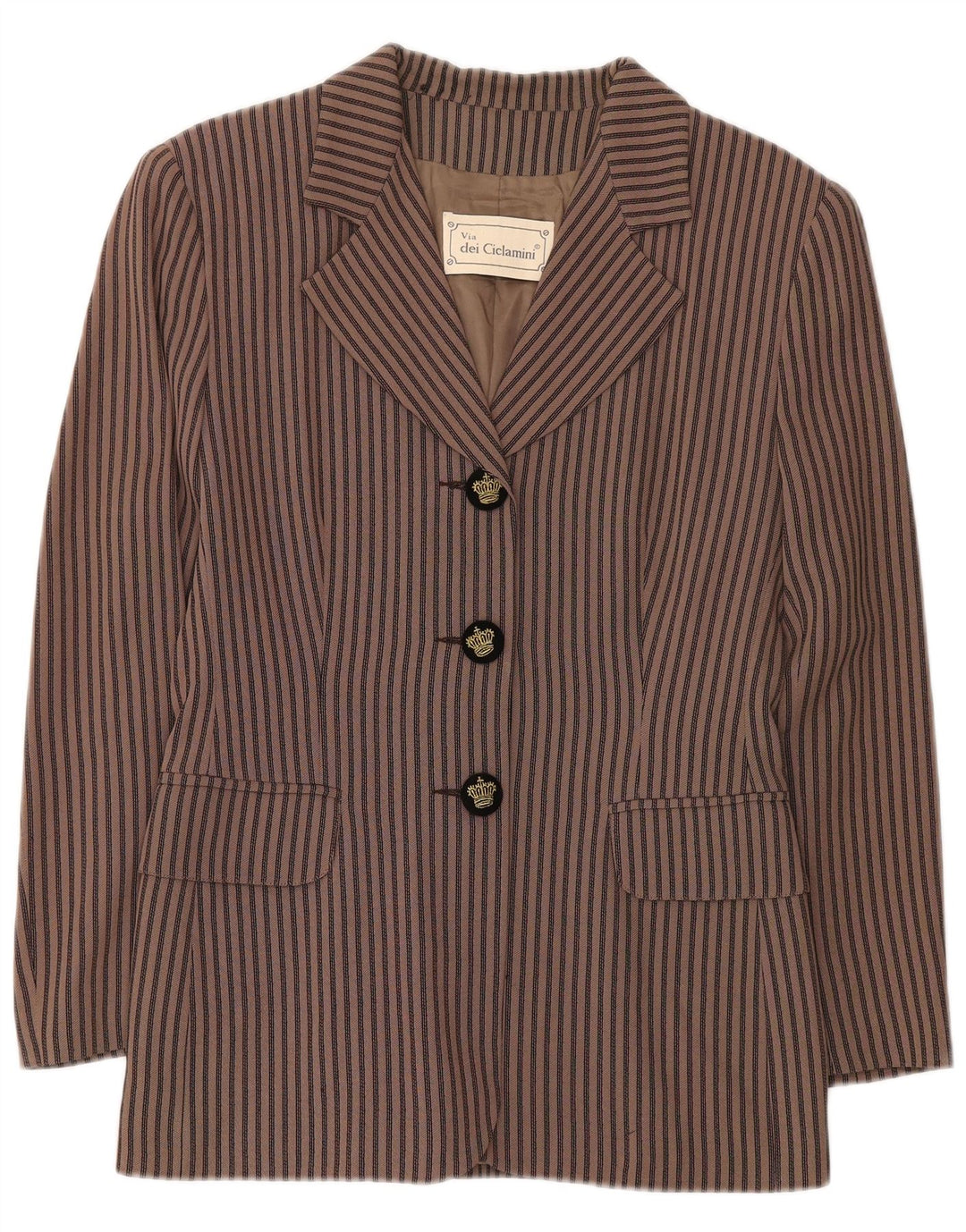 Via Dei Ciclamini Womens 3 Button Blazer Jacket UK 10 Small Brown Striped