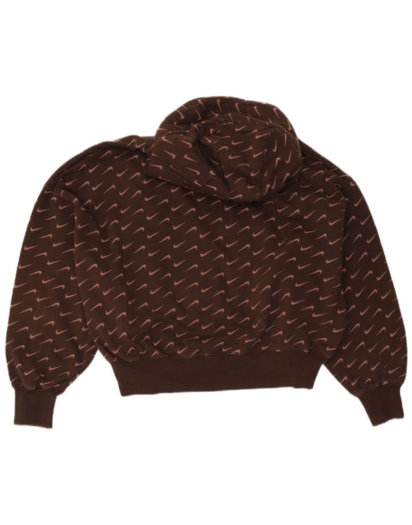 Nike Womens Graphic Oversized Hoodie Jumper UK 10 Small Brown Cotton