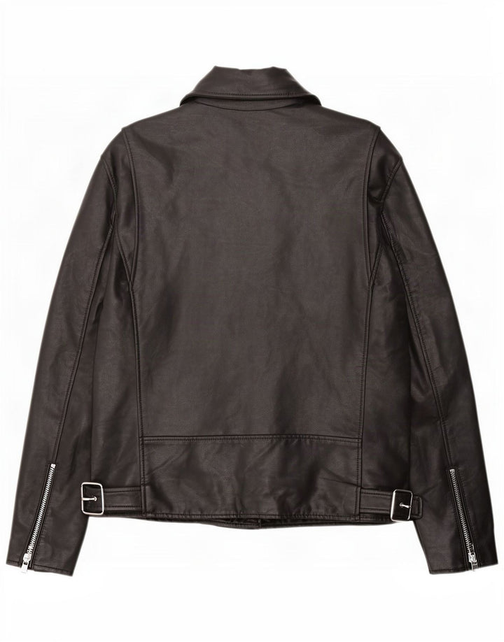 Zara Mens Faux Leather Biker Jacket UK 42 XL Black Polyurethane