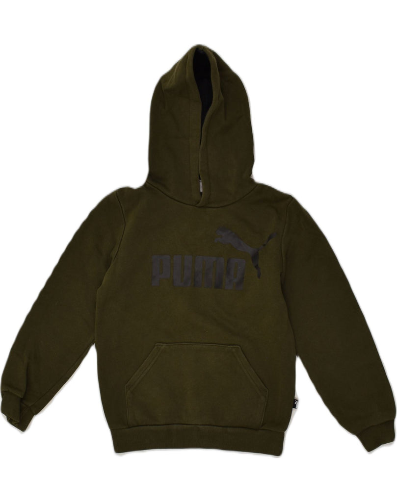 PUMA Boys Graphic Hoodie Jumper 9-10 Years Khaki Cotton | Vintage Puma | Thrift | Second-Hand Puma | Used Clothing | Messina Hembry 