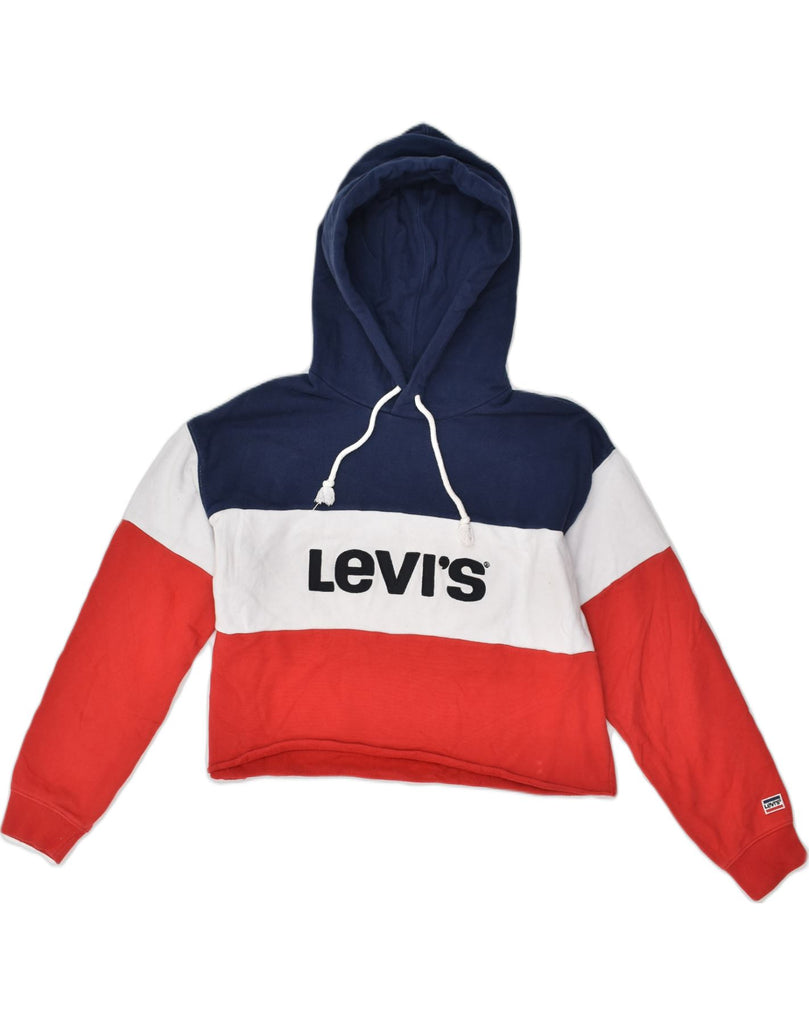 LEVI'S Womens Oversized Crop Hoodie Jumper UK 10 Small Red Colourblock | Vintage Levi's | Thrift | Second-Hand Levi's | Used Clothing | Messina Hembry 