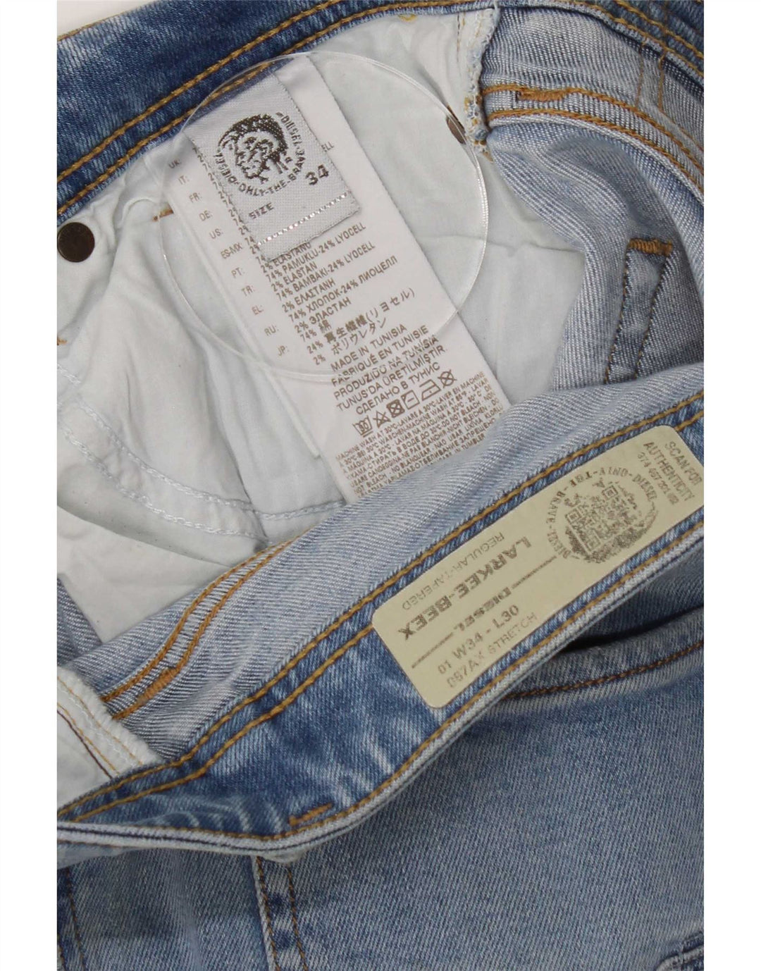 Diesel Mens Larkee-Beex Distressed Regular Tapered Jeans W34 L30 Blue