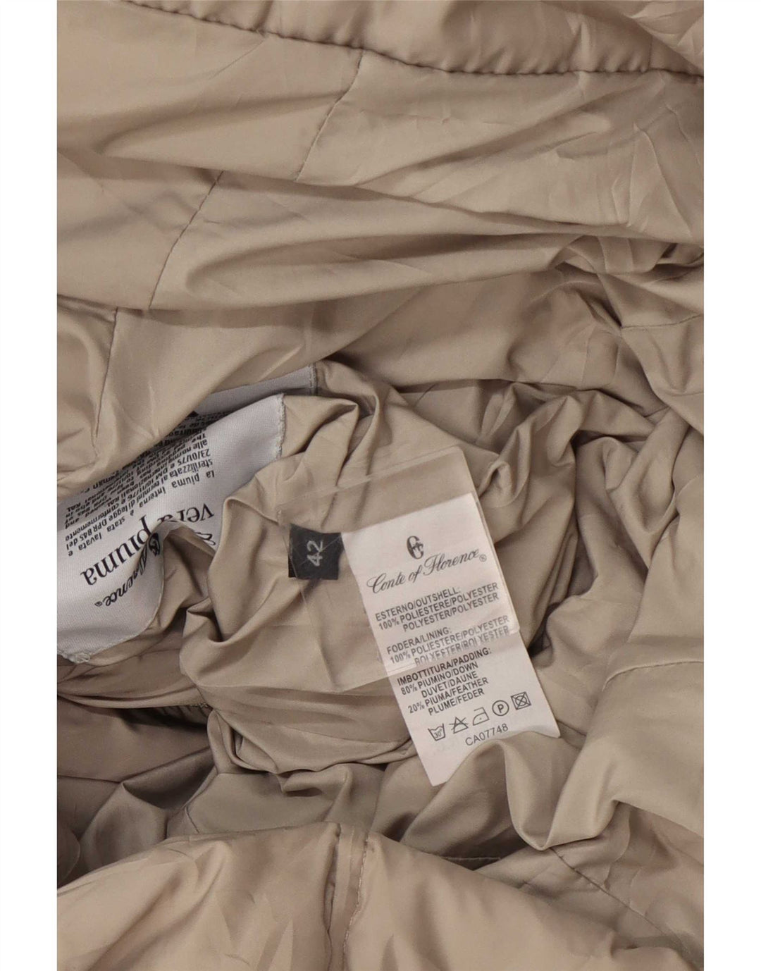 Conte of Florence Womens Padded Coat IT 42 Medium Beige Polyester