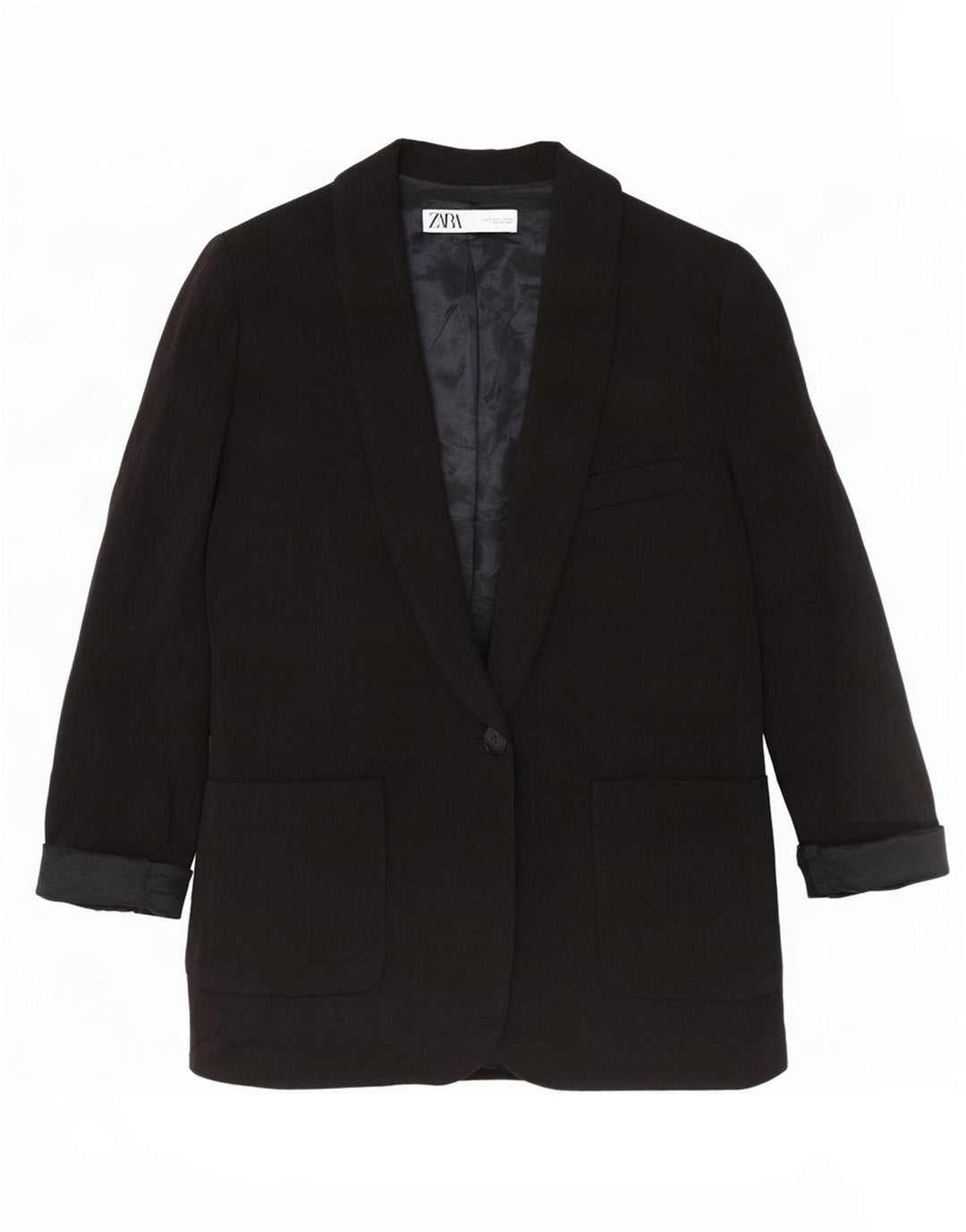 Zara Womens 1 Button Blazer Jacket UK 14 Medium Black