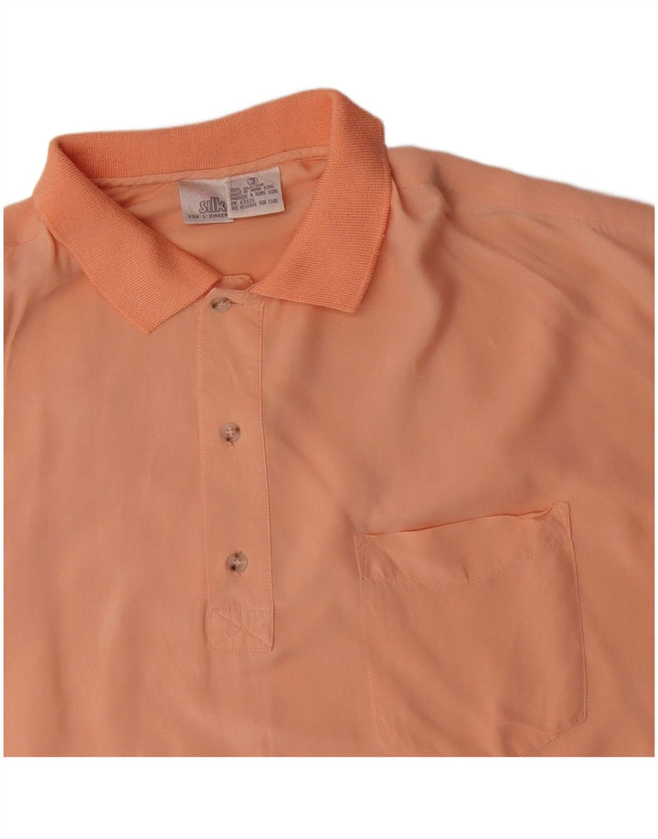 Vintage Mens Short Sleeve Pullover Shirt XL Orange Silk
