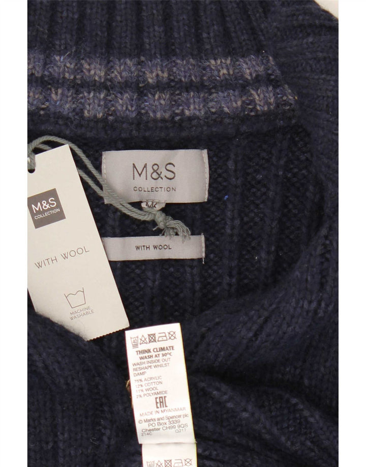 Marks & Spencer Mens Zip Neck Jumper Sweater 2XL Navy Blue Acrylic