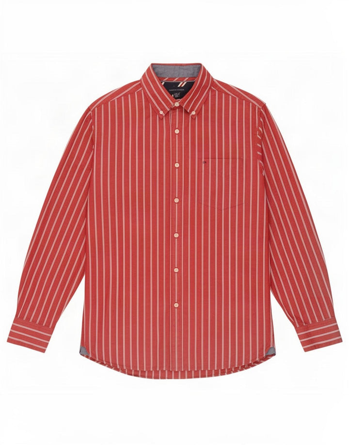 Tommy Hilfiger Mens Shirt Medium Red Pinstripe Cotton