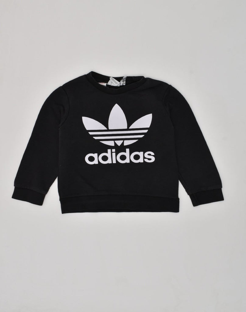 ADIDAS Boys Graphic Sweatshirt Jumper 5-6 Years Black Cotton | Vintage Adidas | Thrift | Second-Hand Adidas | Used Clothing | Messina Hembry 