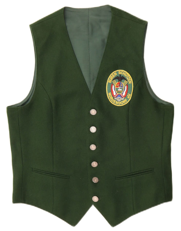 Vintage Mens Graphic Waistcoat Small Green