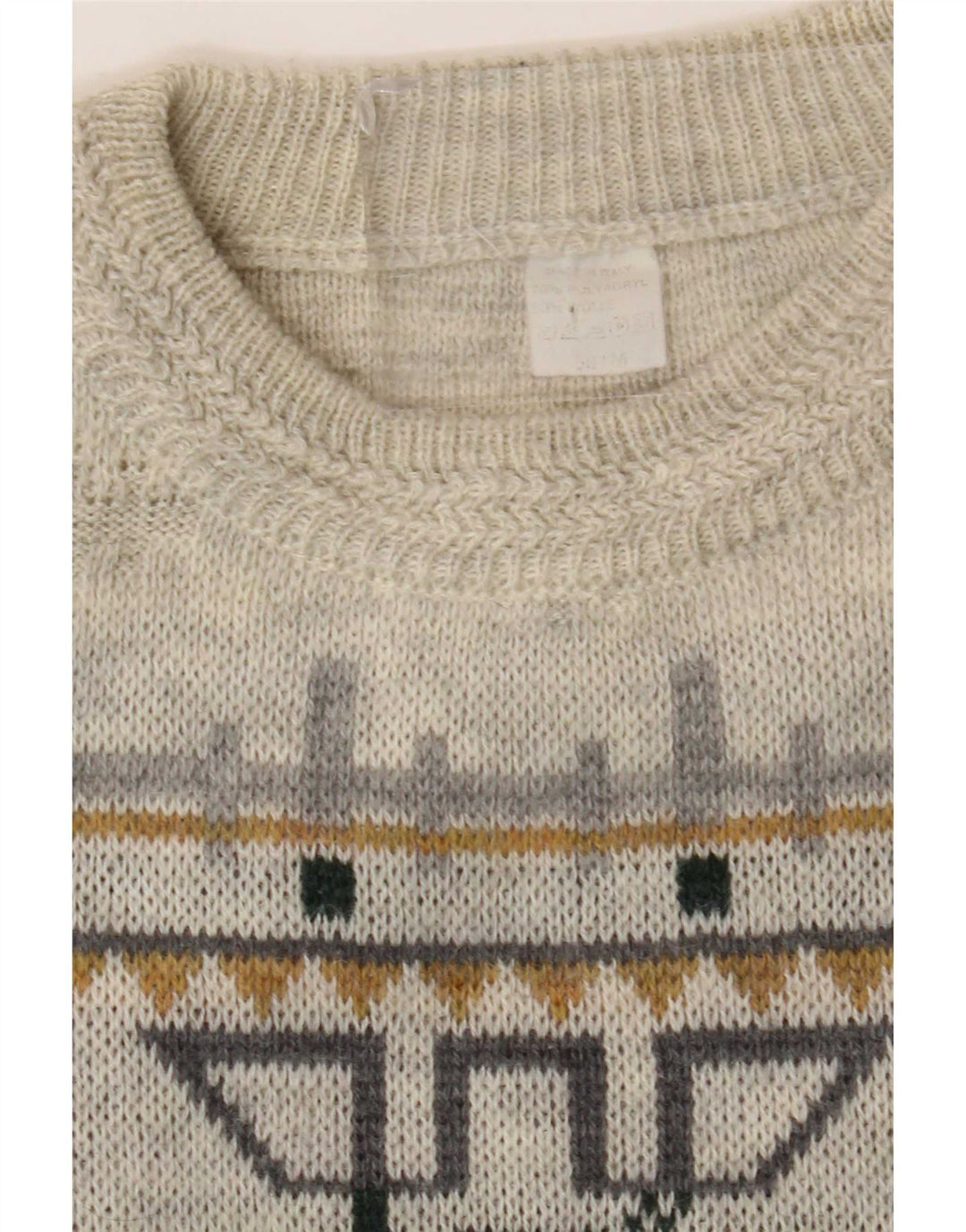 Vintage Mens Crew Neck Jumper Sweater IT 50 Medium Grey Geometric Acrylic