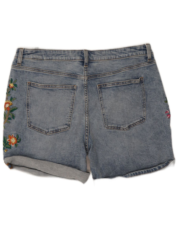 Marks & Spencer Womens Boyfriend Denim Shorts UK 16 Large W35 Blue Floral