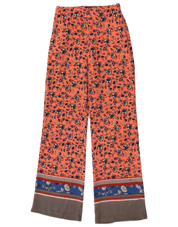 Topshop Womens Wide Leg Casual Trousers UK 8 Small W25 L32 Orange Floral