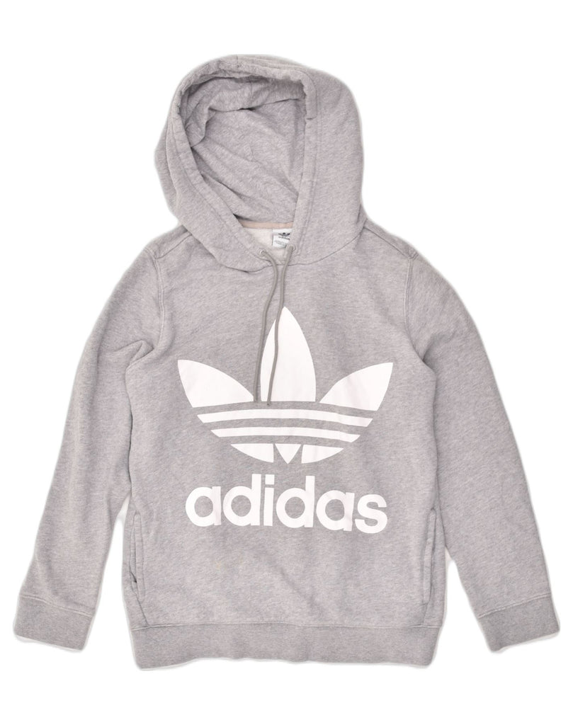 ADIDAS Womens Graphic Hoodie Jumper UK 14 Large  Grey Cotton | Vintage Adidas | Thrift | Second-Hand Adidas | Used Clothing | Messina Hembry 