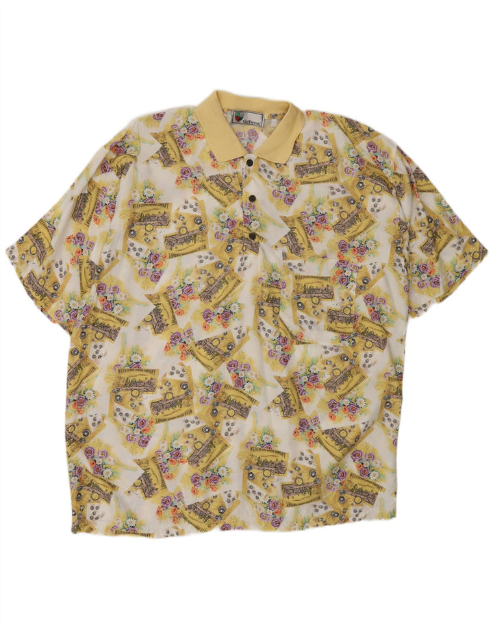 gio ferrari Mens Short Sleeve Pullover Shirt IT 54 XL Yellow Floral Viscose