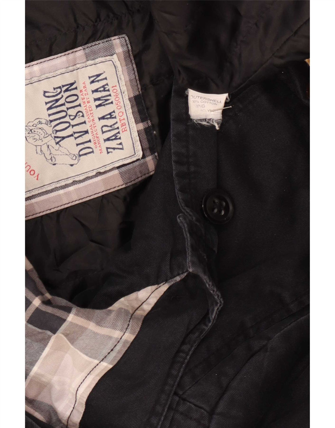 Zara Mens Hooded Duffle Coat UK 36 Small Navy Blue Cotton