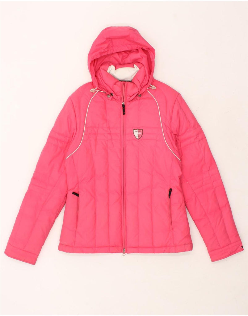 TOMMY HILFIGER Womens Hooded Padded Jacket IT 40 Small Pink Nylon | Vintage Tommy Hilfiger | Thrift | Second-Hand Tommy Hilfiger | Used Clothing | Messina Hembry 