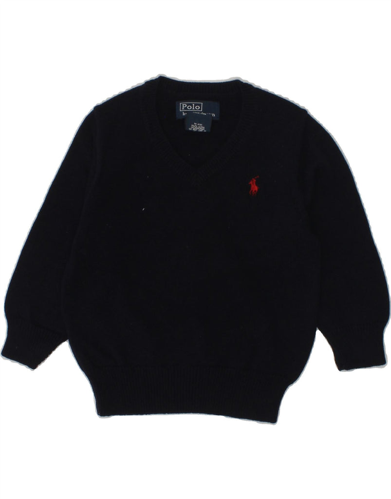 POLO RALPH LAUREN Baby Boys V-Neck Jumper Sweater 9-12 Months Navy Blue | Vintage Polo Ralph Lauren | Thrift | Second-Hand Polo Ralph Lauren | Used Clothing | Messina Hembry 