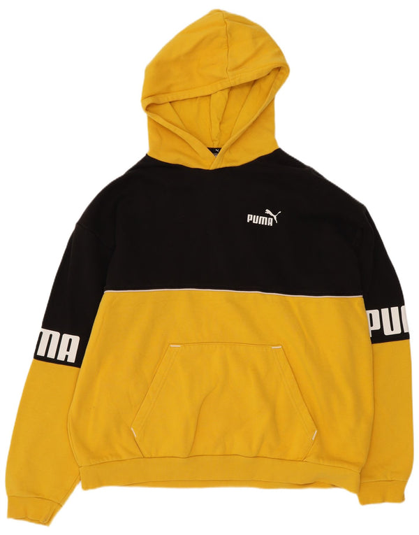 Puma Boys Graphic Hoodie Jumper 15-16 Years Yellow Colourblock Cotton