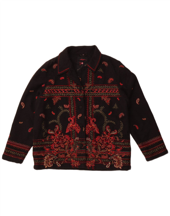 Dash Womens Bomber Jacket UK 14 Large Black Paisley Wool